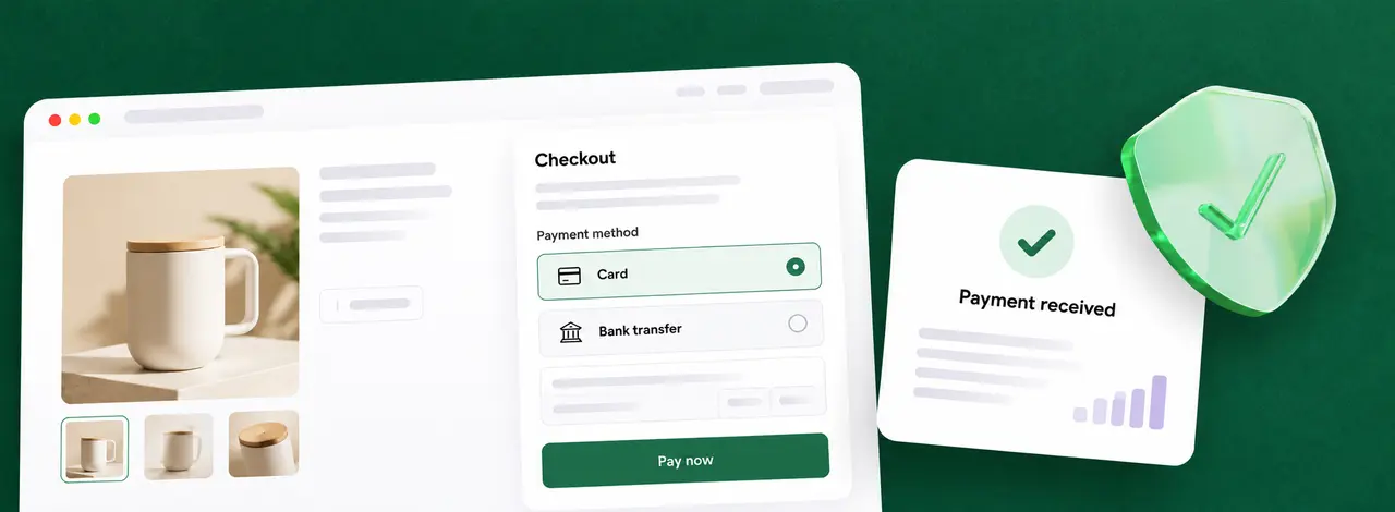 Illustration of checkout options and payment confirmation