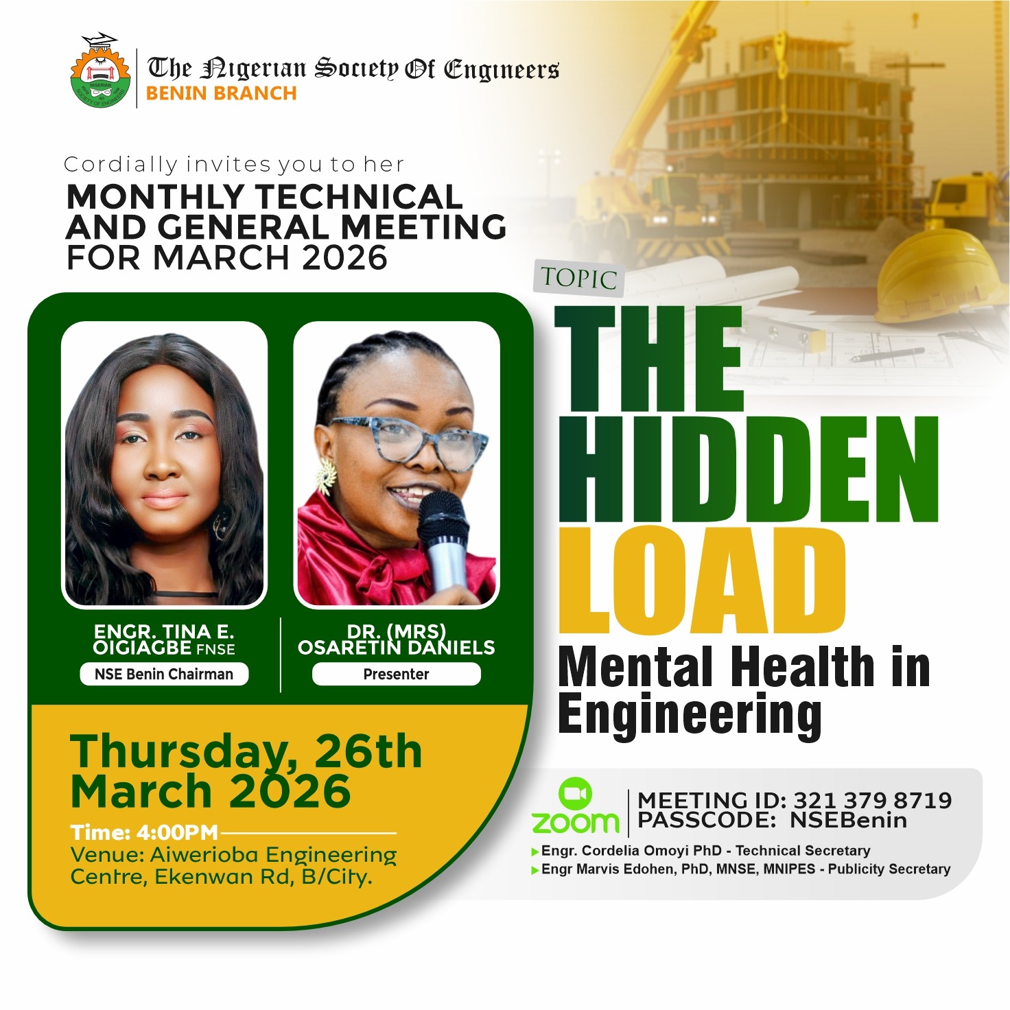 GENERAL MEETING AND TECHNICAL LECTURE FOR MARCH 2026